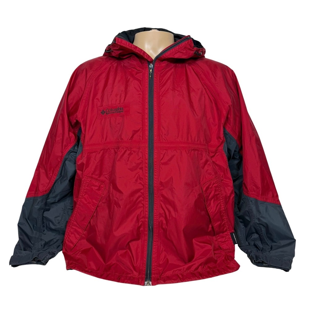 Columbia Men's Red Black Packable Waterproof Rain Jacket Hooded Shell Large